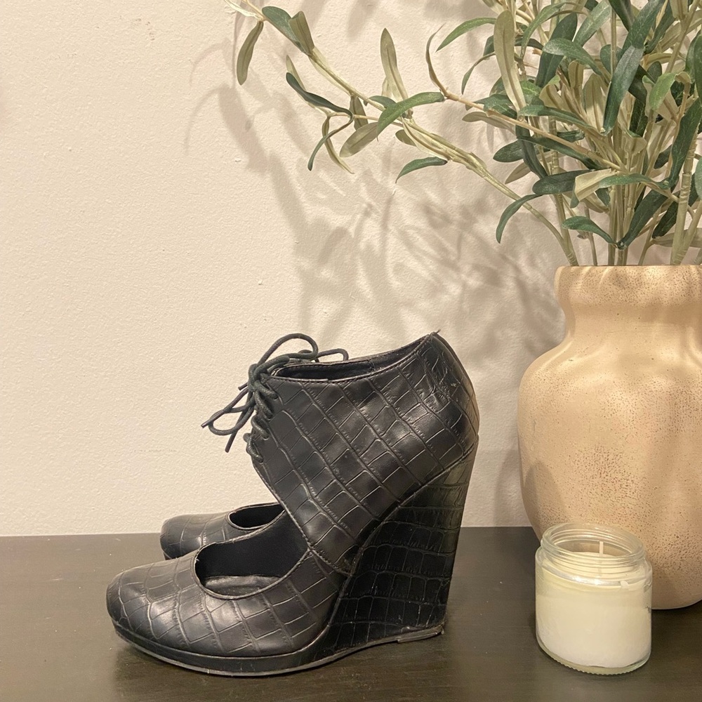 Mary Jane Croc-Embossed Wedge